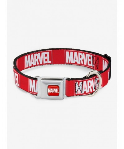 Marvel Red Brick Logo Red White Seatbelt Dog Collar $9.85 Pet Collars