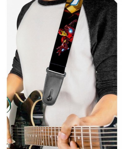 Marvel Iron Man Poses Face Close Up Black Guitar Strap $10.21 Guitar Straps