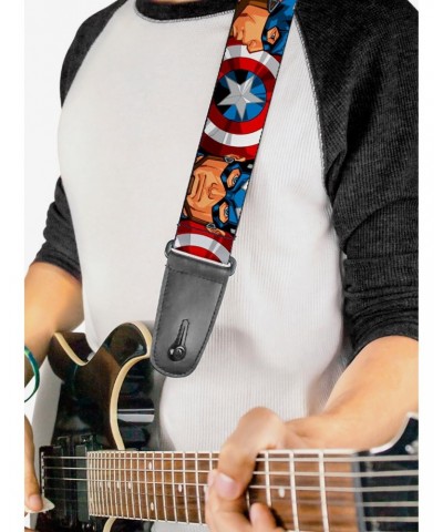 Marvel Captain America Face Turns Shield Close Up Guitar Strap $11.45 Guitar Straps