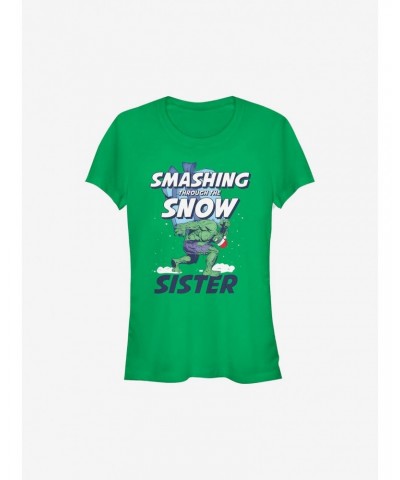 Marvel Hulk Smashing Through The Snow Sister Holiday Girls T-Shirt $8.96 T-Shirts