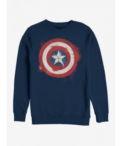 Marvel Avengers: Endgame Captain America Spray Logo Navy Blue Sweatshirt $15.50 Sweatshirts