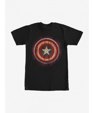 Marvel Captain America Shield Wood Print T-Shirt $7.17 T-Shirts