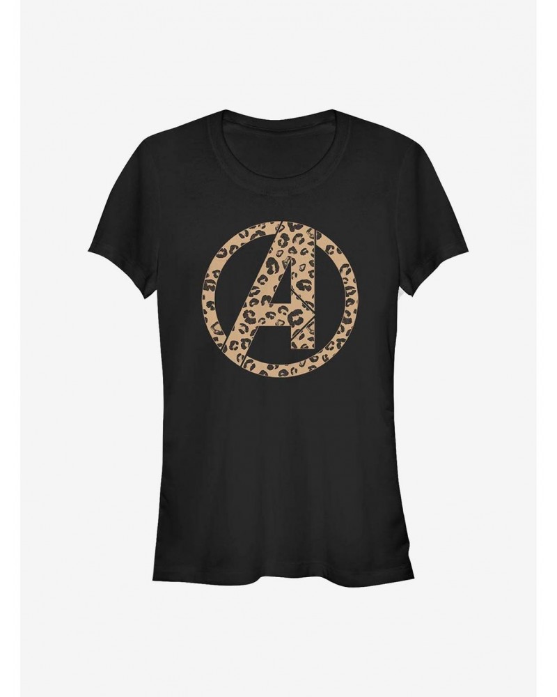 Marvel Avengers Logo Leopard Fill Girls T-Shirt $8.96 T-Shirts