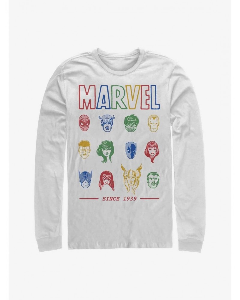 Marvel Avengers Faces Since 1939 Long-Sleeve T-Shirt $9.87 T-Shirts