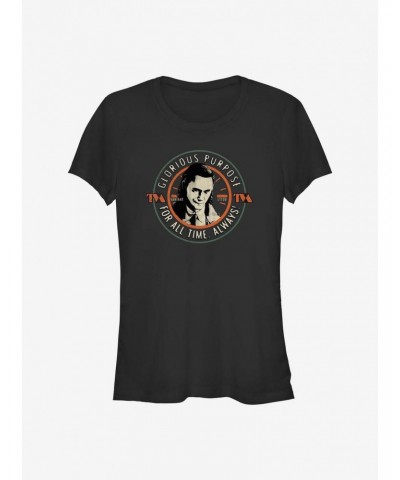 Marvel Loki Glorious Purpose For All Time Girls T-Shirt $7.72 T-Shirts