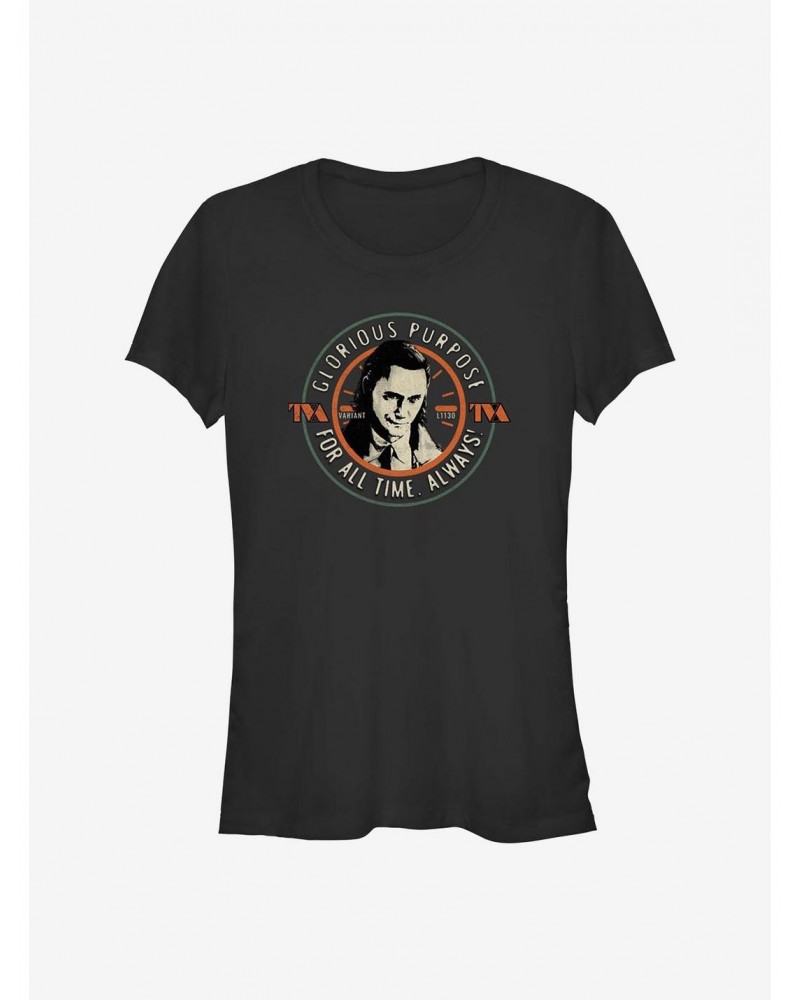 Marvel Loki Glorious Purpose For All Time Girls T-Shirt $7.72 T-Shirts