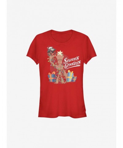 Marvel Guardians Of The Galaxy Seasons Grootings Holiday Girls T-Shirt $10.96 T-Shirts