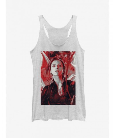 Marvel Avengers: Endgame Black Widow Red Painted Girls White Heathered Tank Top $9.84 Tops