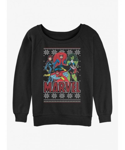 Marvel Avengers Season's Heroines Ugly Christmas Girls Slouchy Sweatshirt $15.50 Sweatshirts