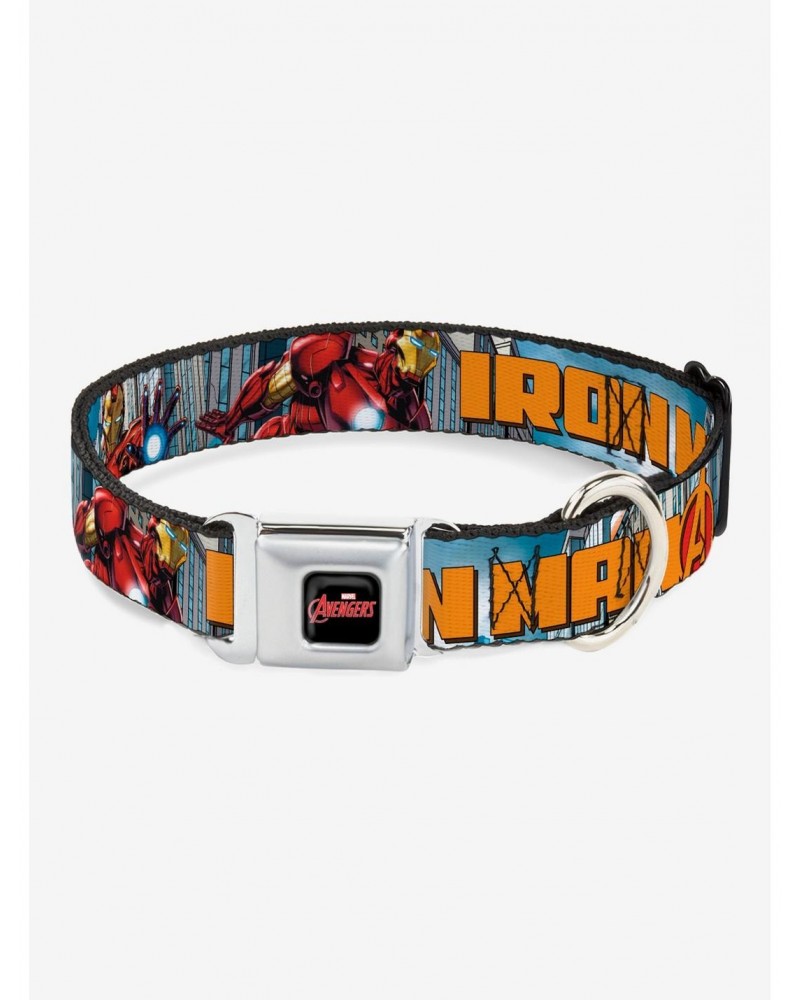 Marvel Iron Man Avengers Cityscape Seatbelt Buckle Dog Collar $12.20 Pet Collars