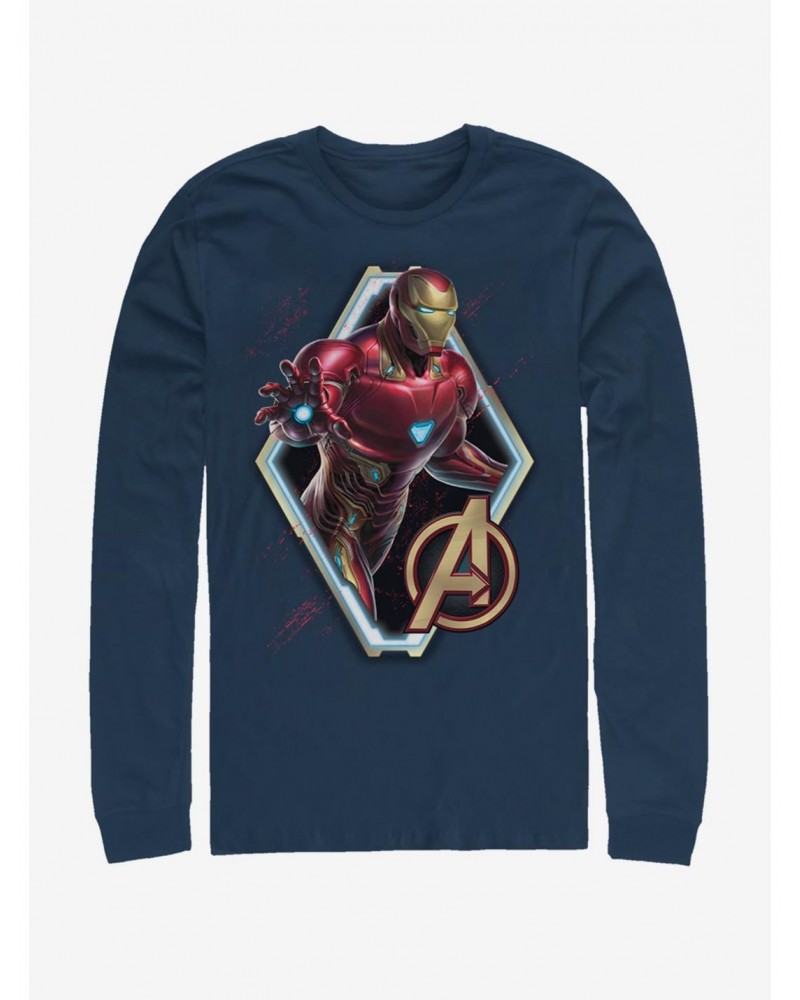 Marvel Avengers: Endgame Iron Man Sun Navy Blue Long-Sleeve T-Shirt $14.15 T-Shirts