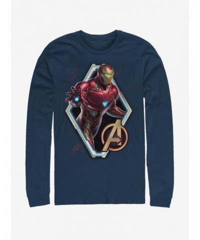 Marvel Avengers: Endgame Iron Man Sun Navy Blue Long-Sleeve T-Shirt $14.15 T-Shirts