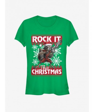 Marvel Guardians Of The Galaxy Rocket Christmas Girls T-Shirt $7.72 T-Shirts
