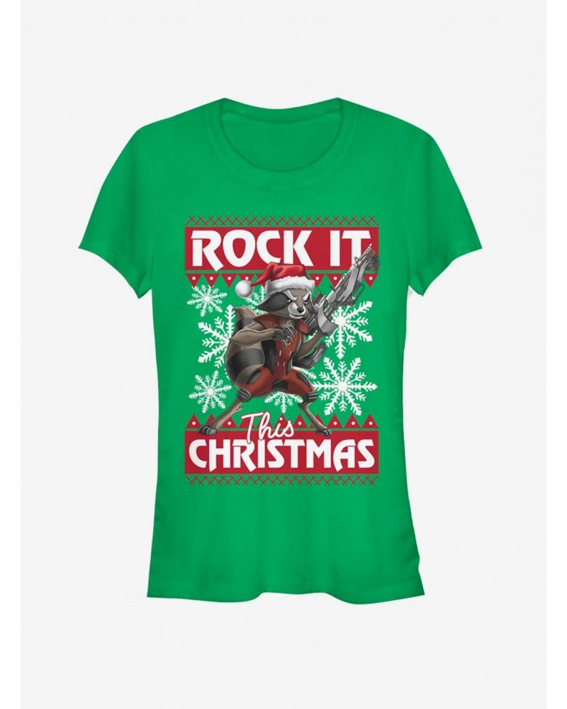 Marvel Guardians Of The Galaxy Rocket Christmas Girls T-Shirt $7.72 T-Shirts